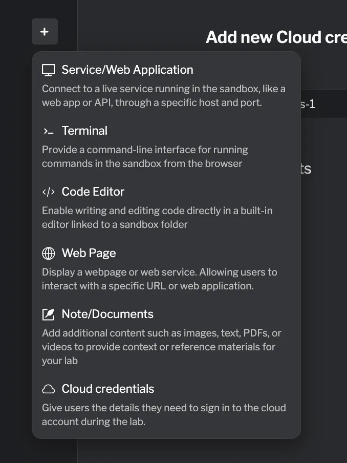 Add Cloud Credentials tab