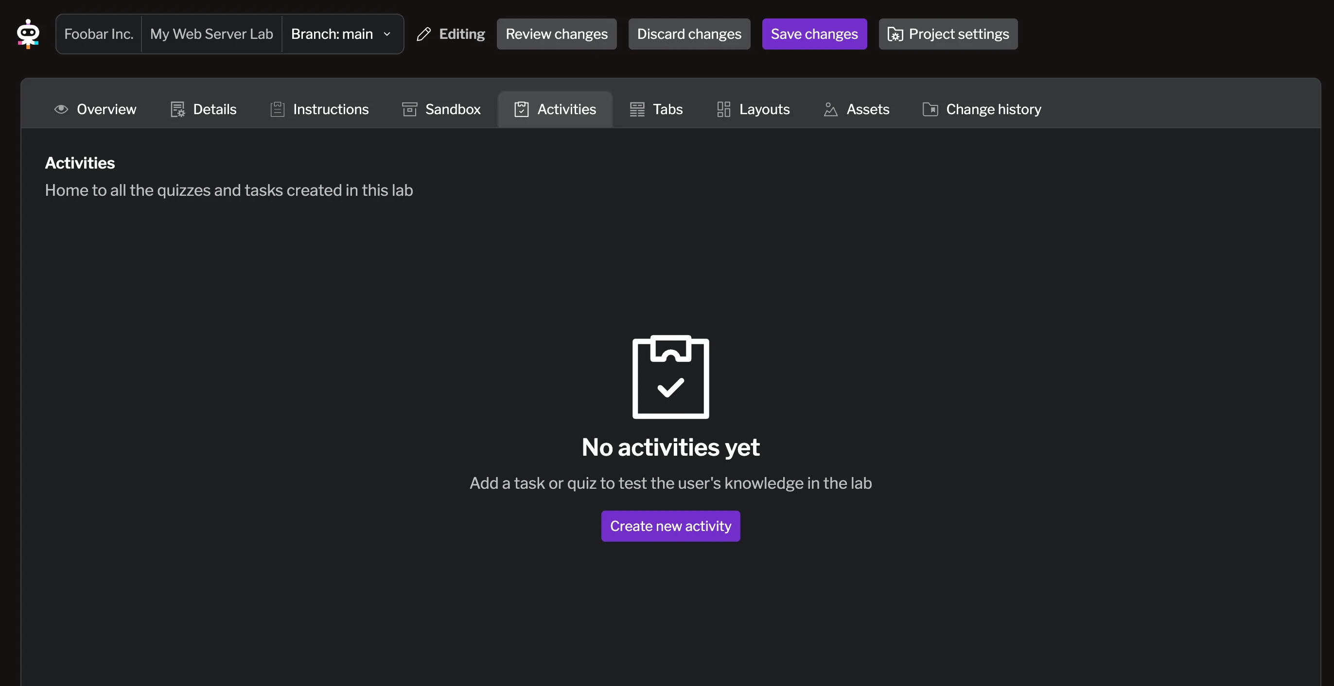 Activities are listed in the Activities tab Activities are listed in the Activities tab