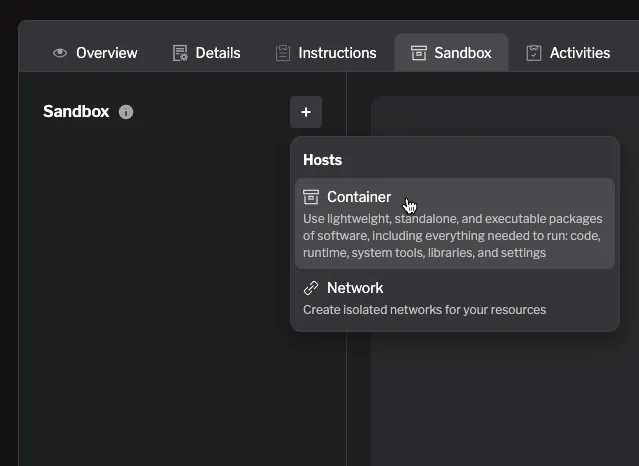 Create a new container resource Create a new container resource