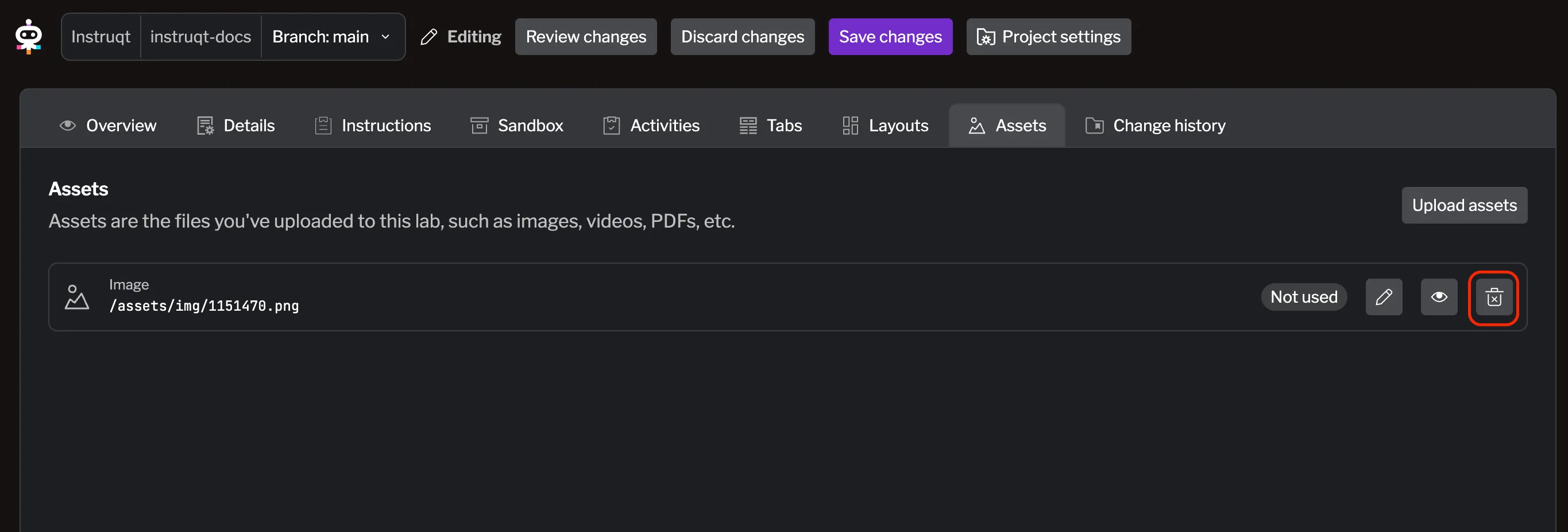 Delete asset Delete asset