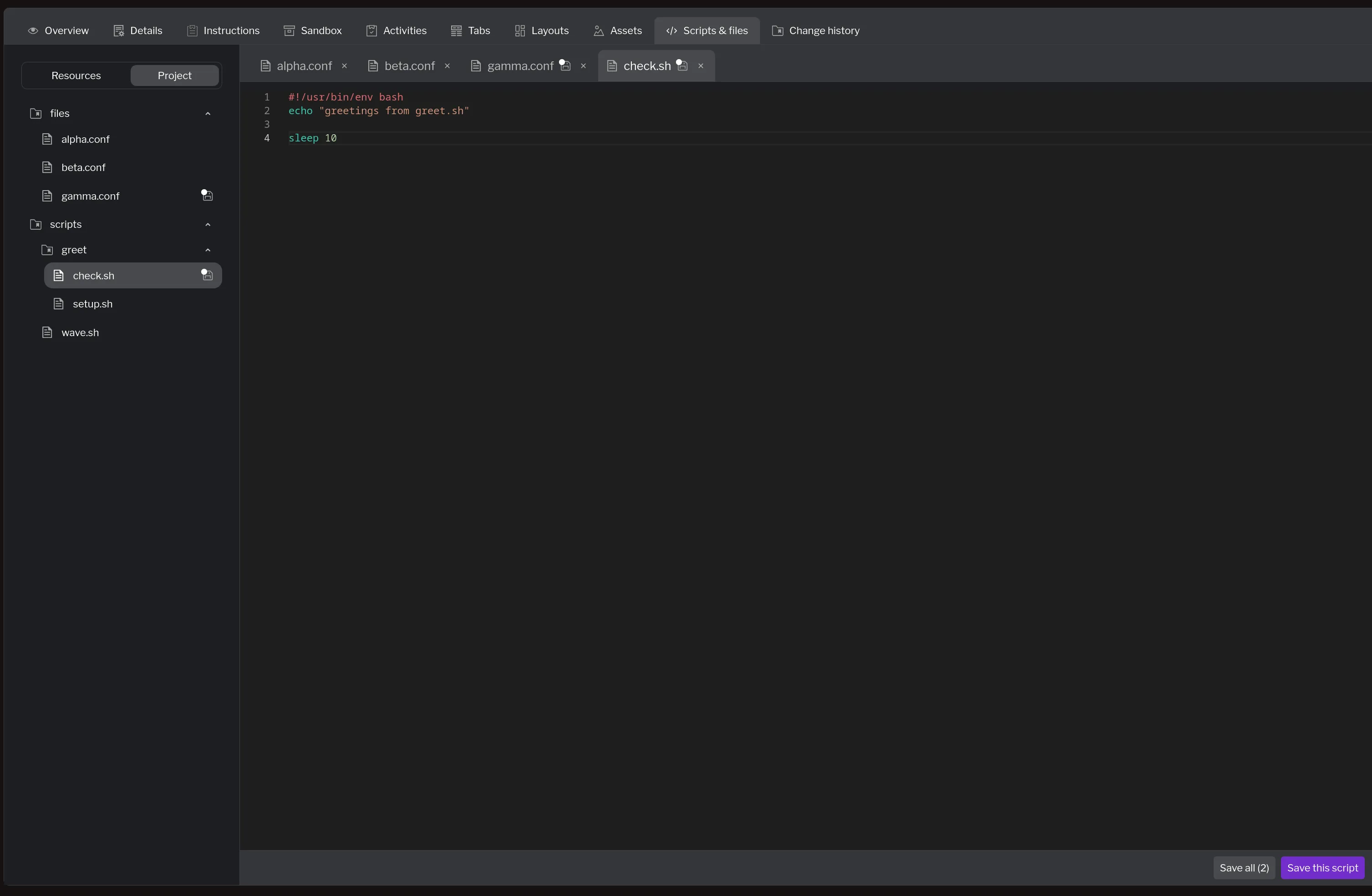 Editor panel with a file open for editing