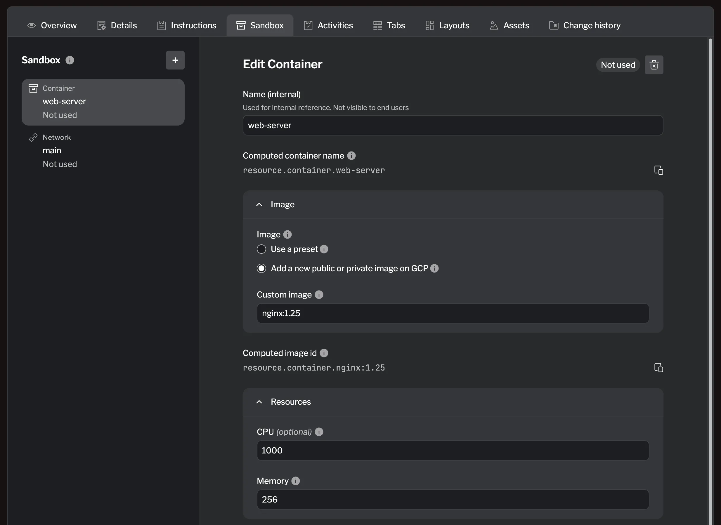 Creating the container resource Creating the container resource