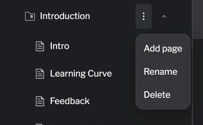 The ⋮ menu provides chapter management options Chapter menu options