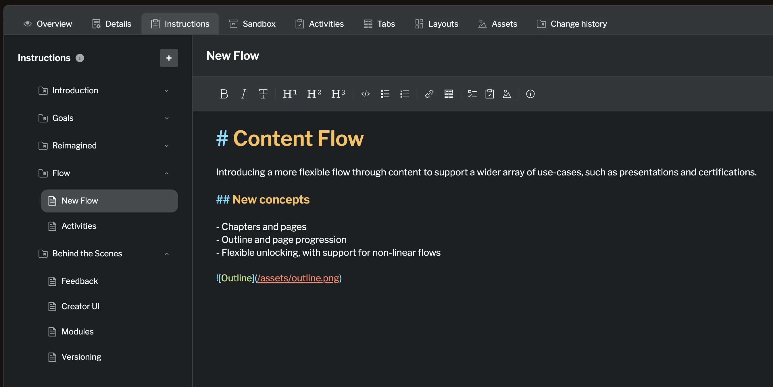 Click a page in the sidebar to edit its content Selecting a page for editing
