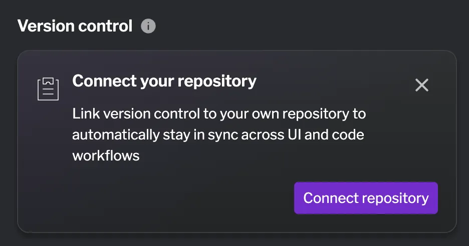Connect your repository prompt Version control connect prompt