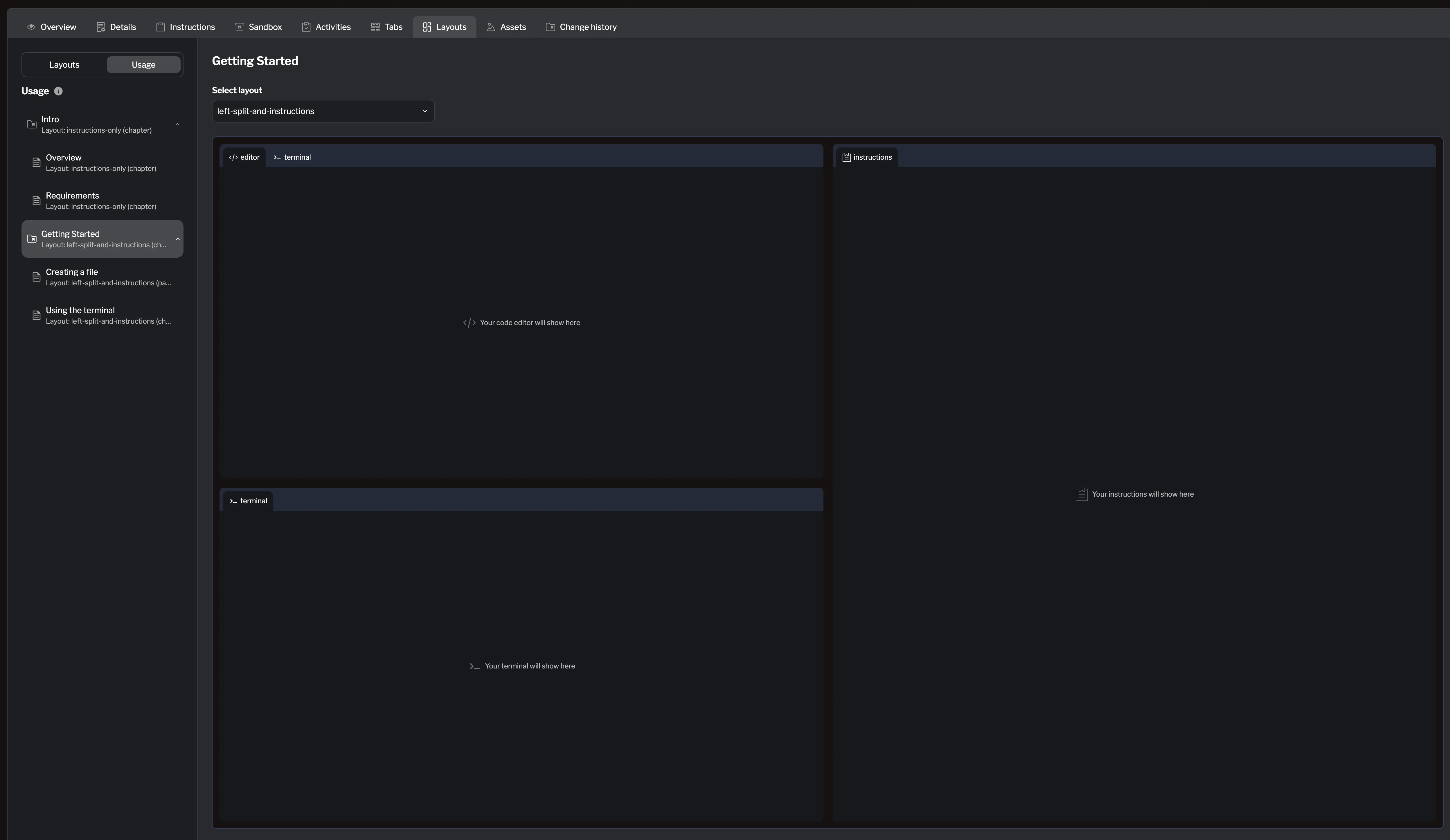 Getting Started chapter using a three-panel layout Getting Started chapter using a three-panel layout