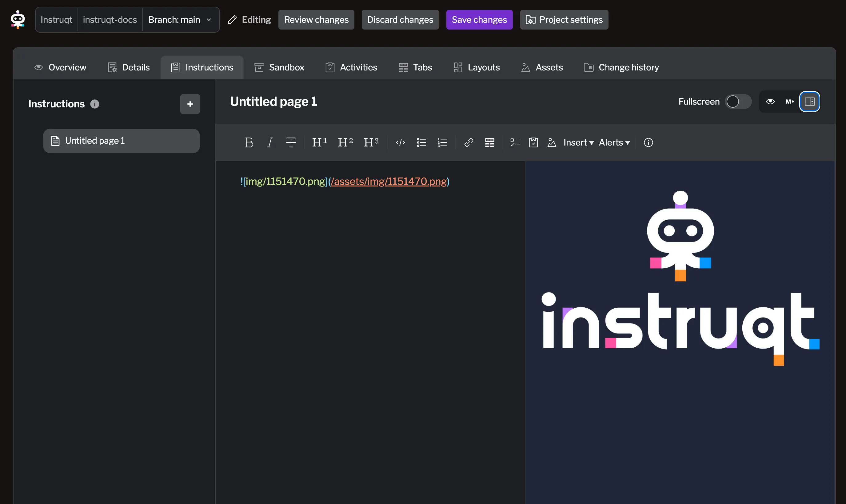Preview asset in instructions