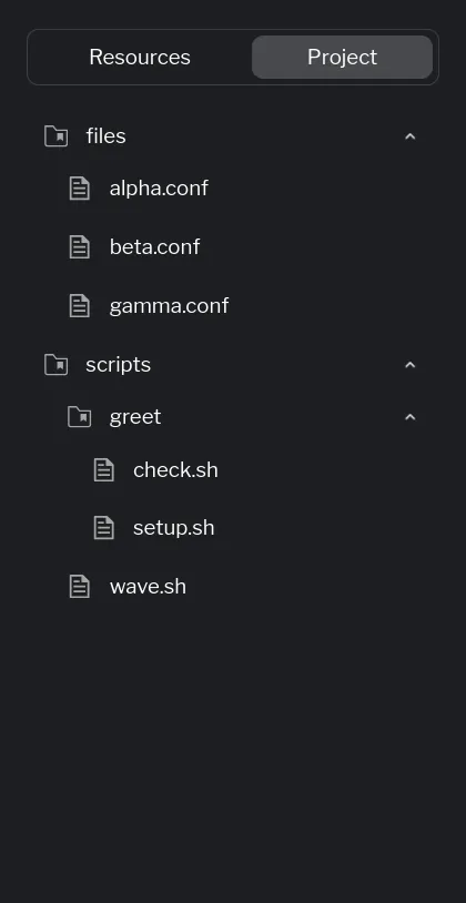 Project subtab showing directory listing