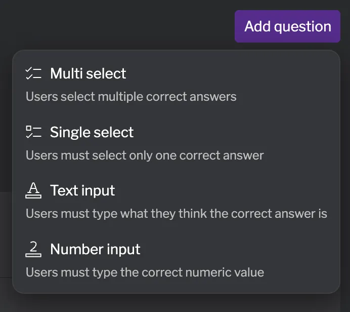 Adding a new question to a quiz Adding a new question to a quiz
