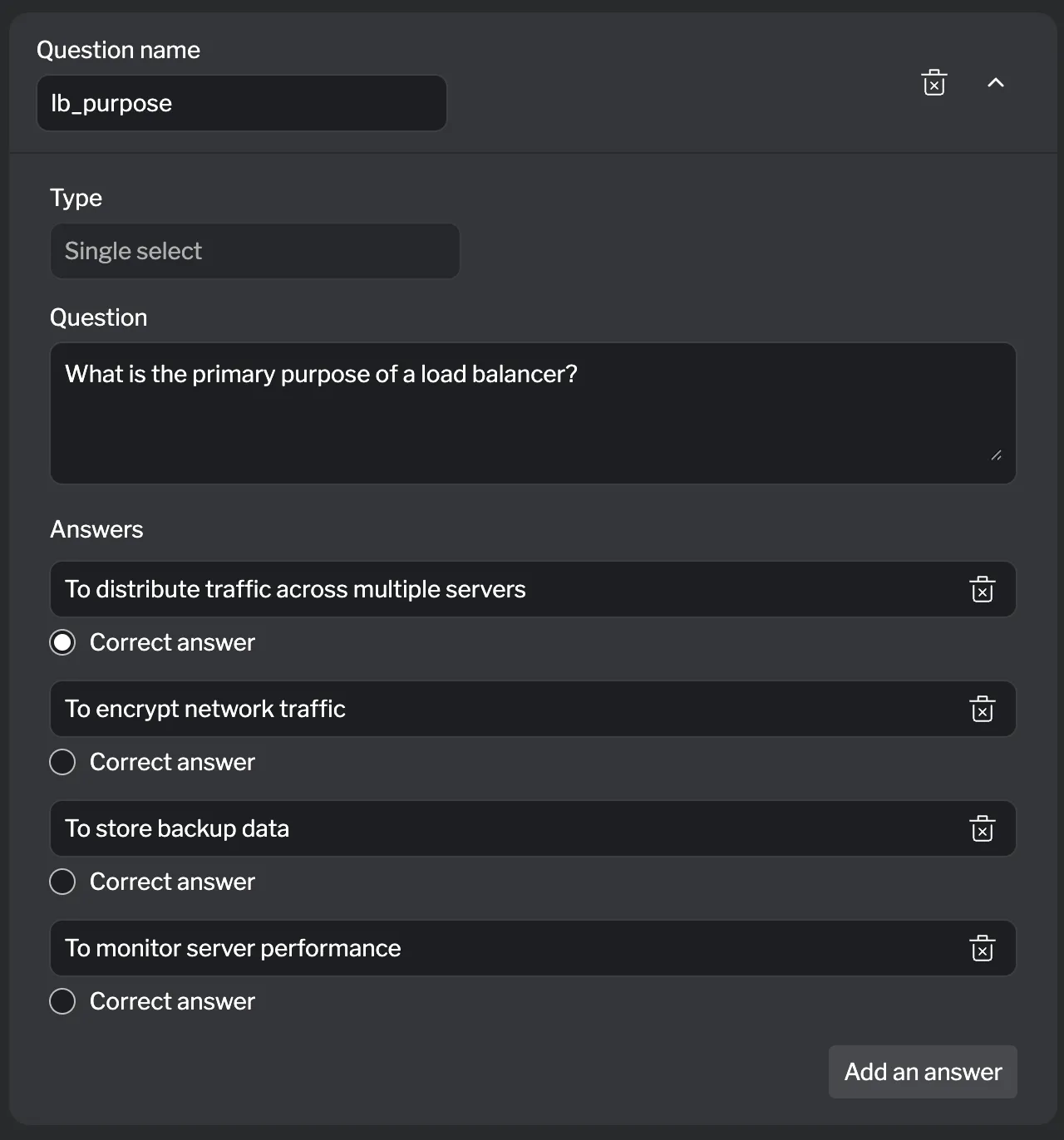 Single choice question form Single choice question form