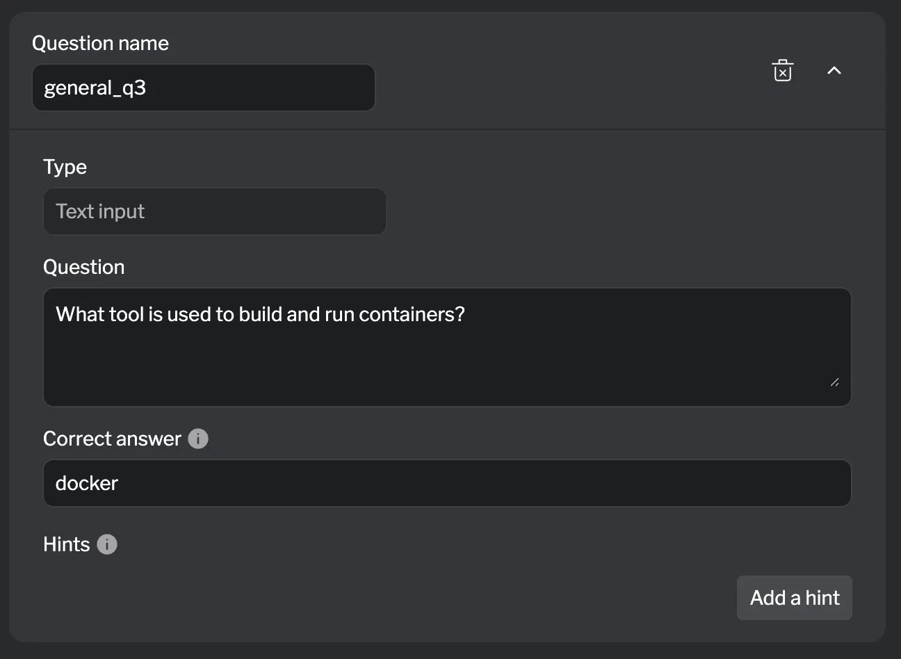 Text answer question form Text answer question form