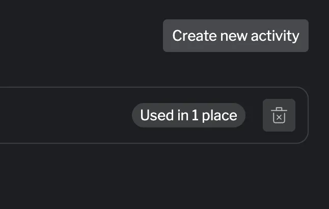 Quiz showing usage information Activities list showing quiz with usage count