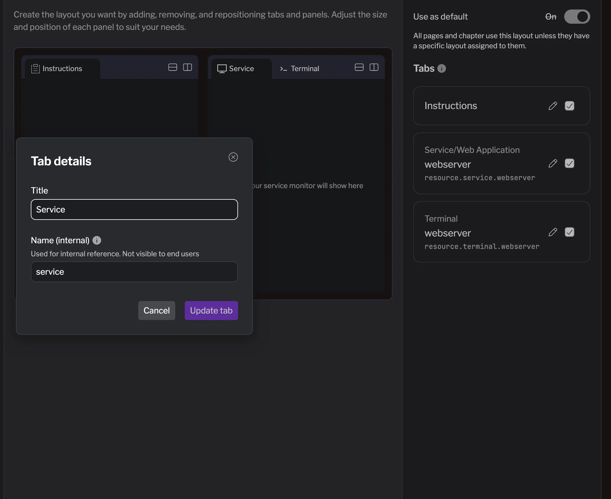 Renaming tabs in a layout