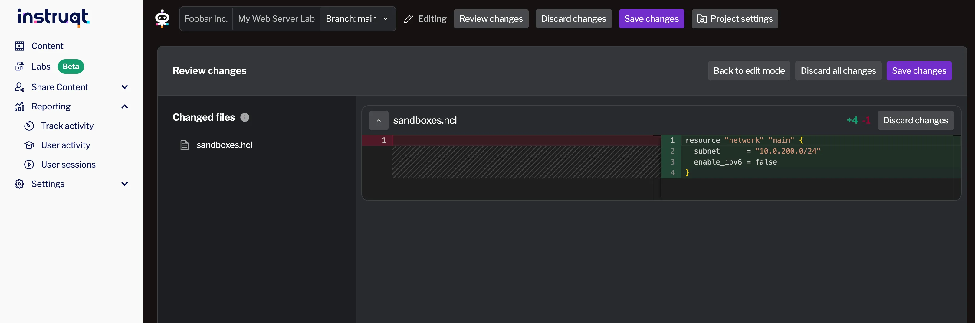 Review changes with the newly created network resource Review changes with the newly created network resource