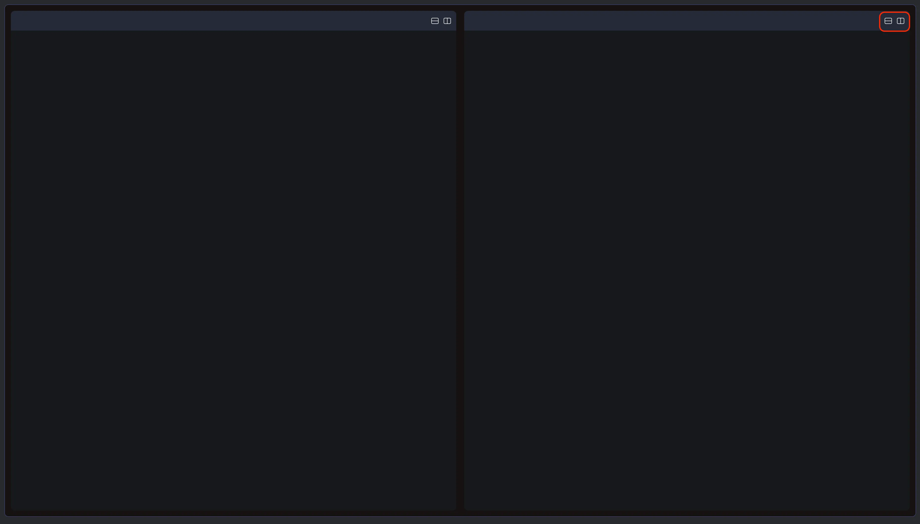 Panels can be split horizontally or vertically