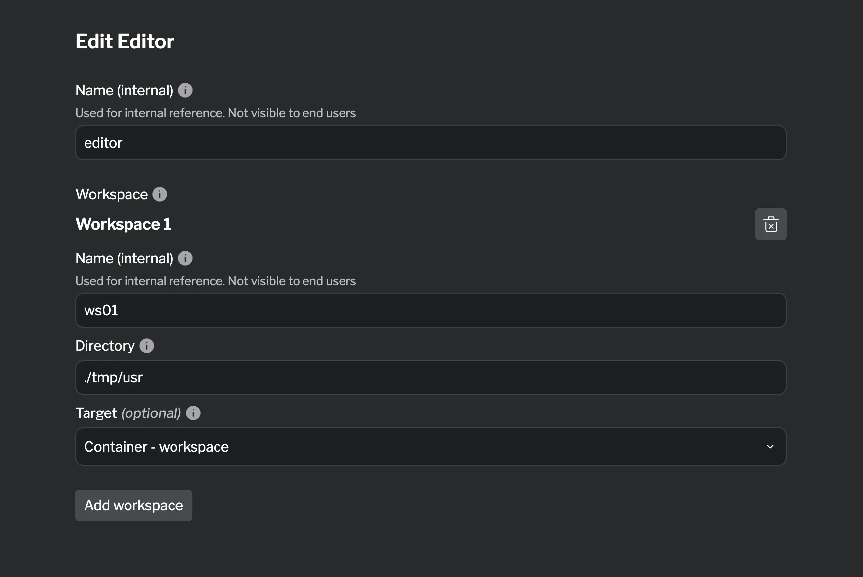 Editor tab configuration form