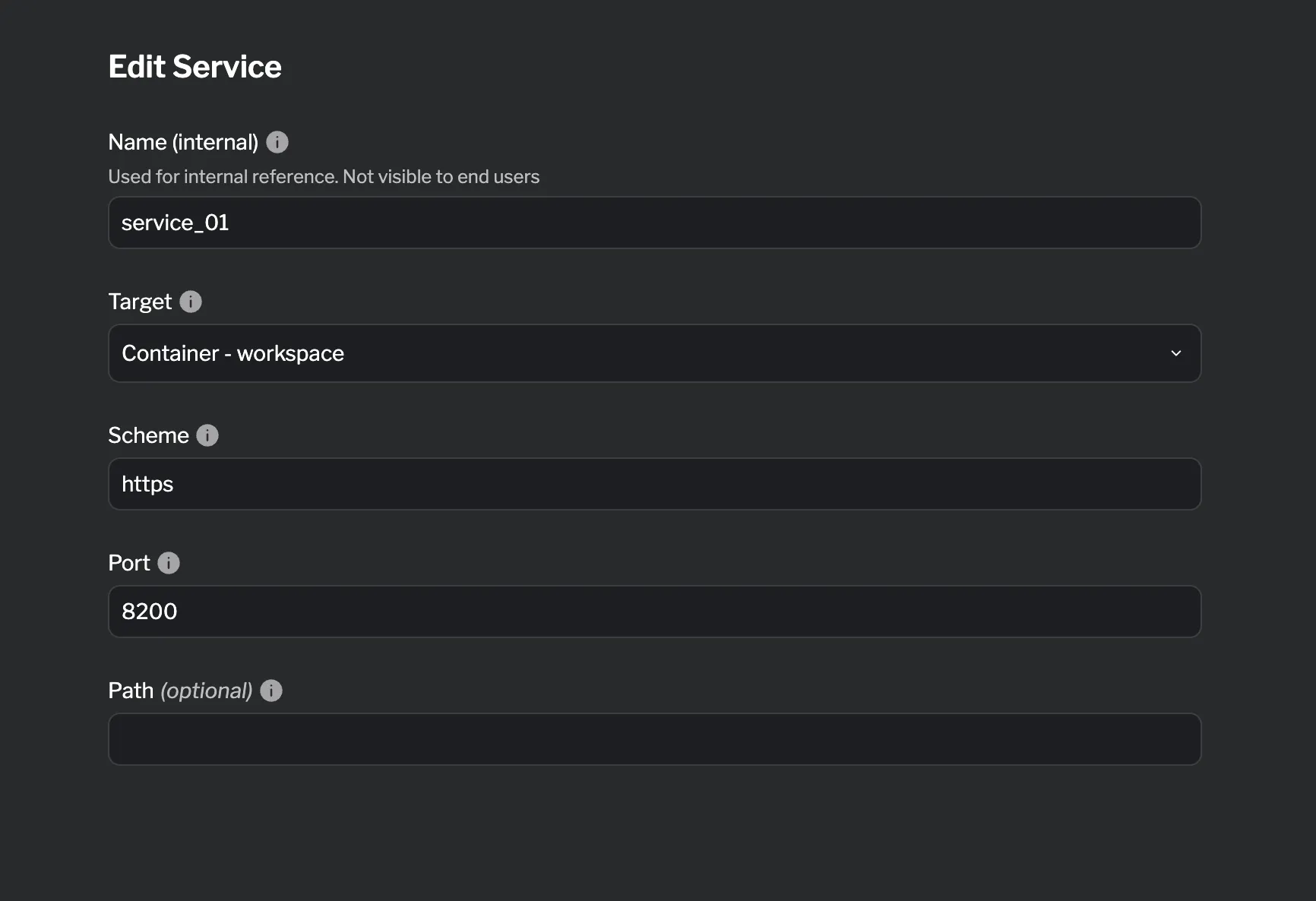 Service tab configuration form