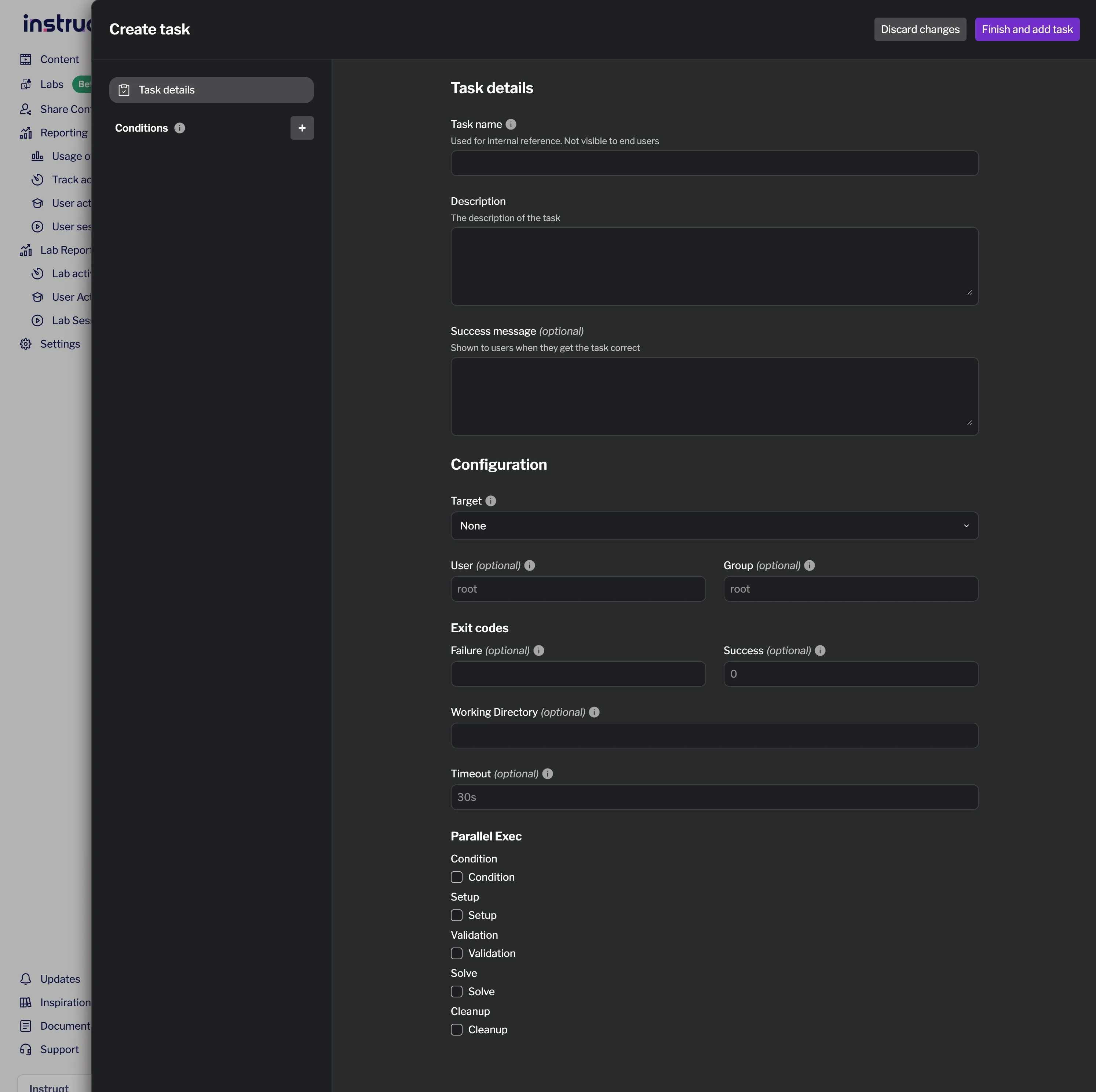 Task creation drawer showing task details section