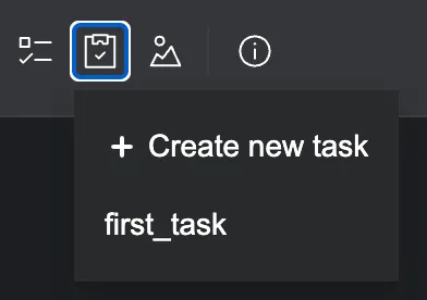 The task picker shows existing tasks and lets you create new ones Task picker interface