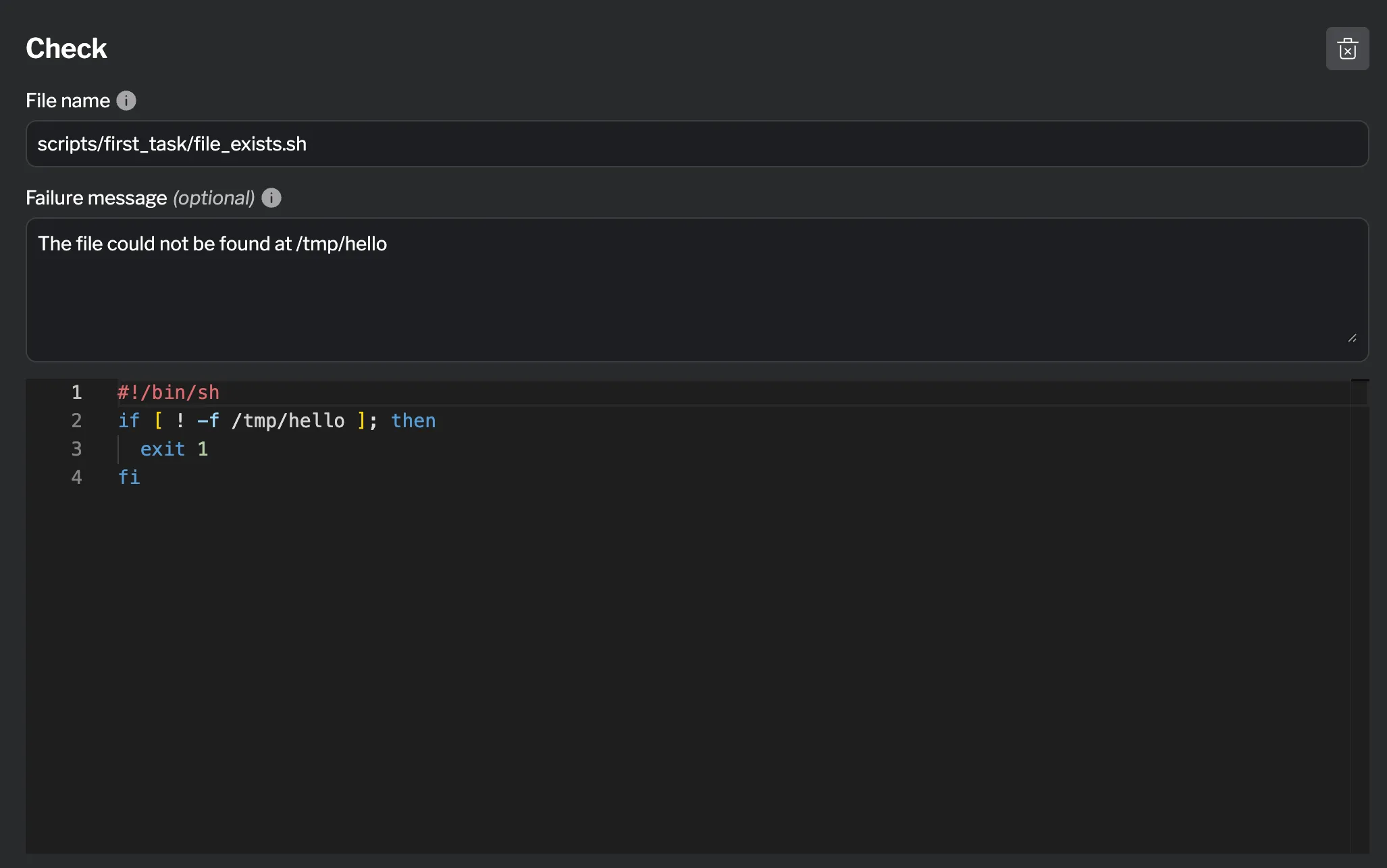 Scripts section with different script types Scripts section showing Check, Solve, and Cleanup script types