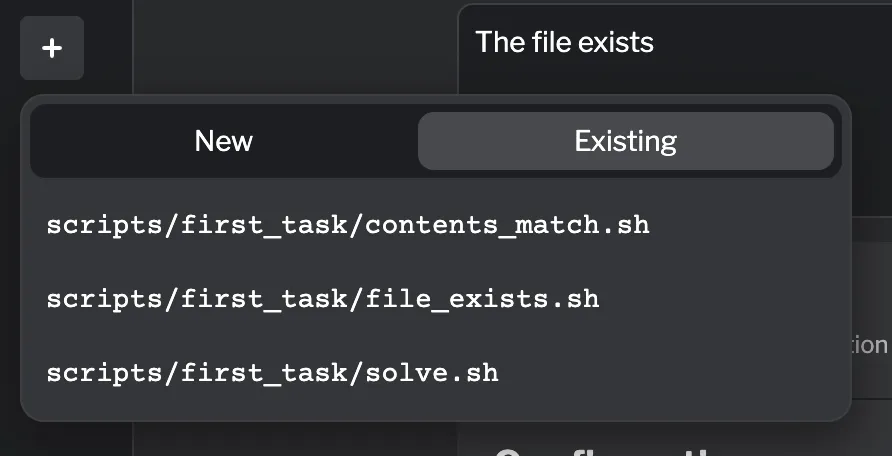 List of existing scripts available for selection Existing scripts list showing available script files