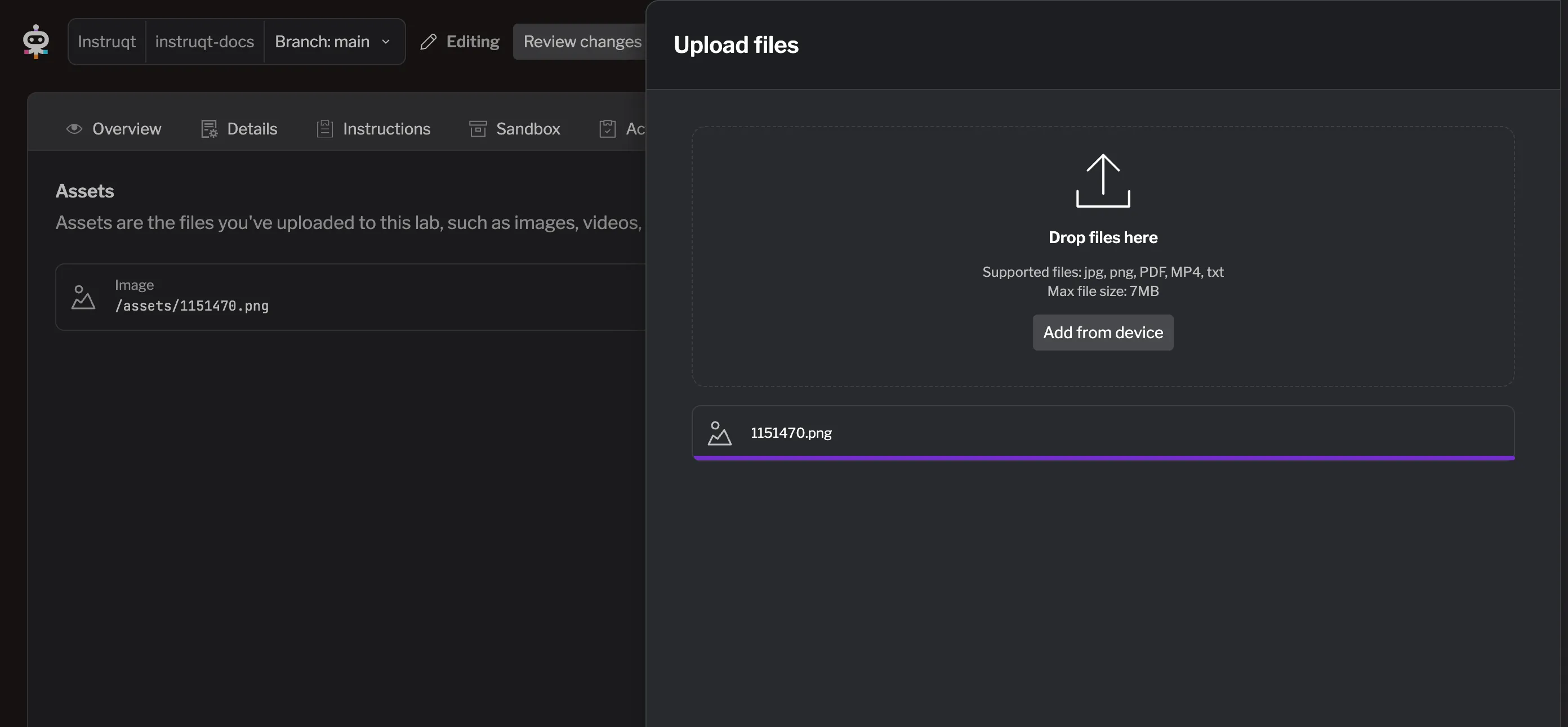 List shows uploaded assets