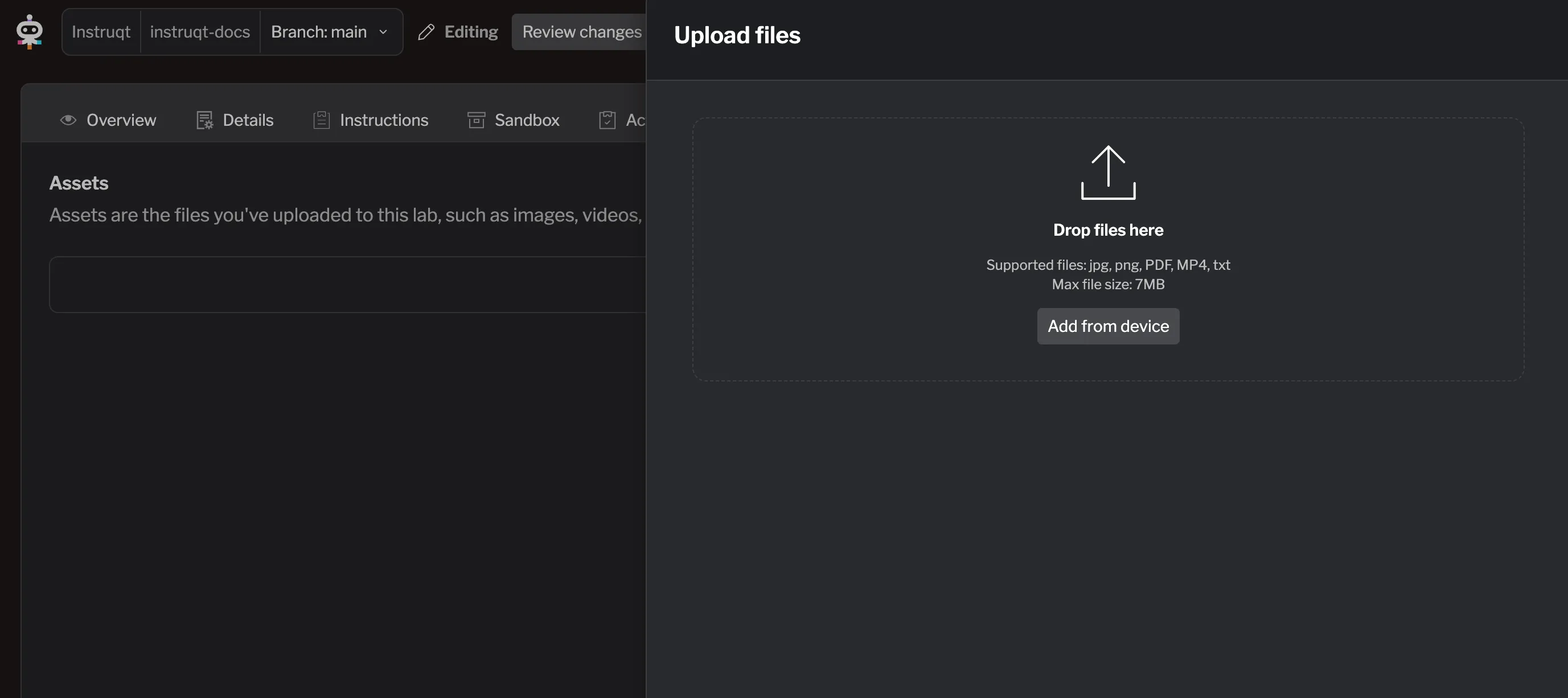 Upload asset Upload asset
